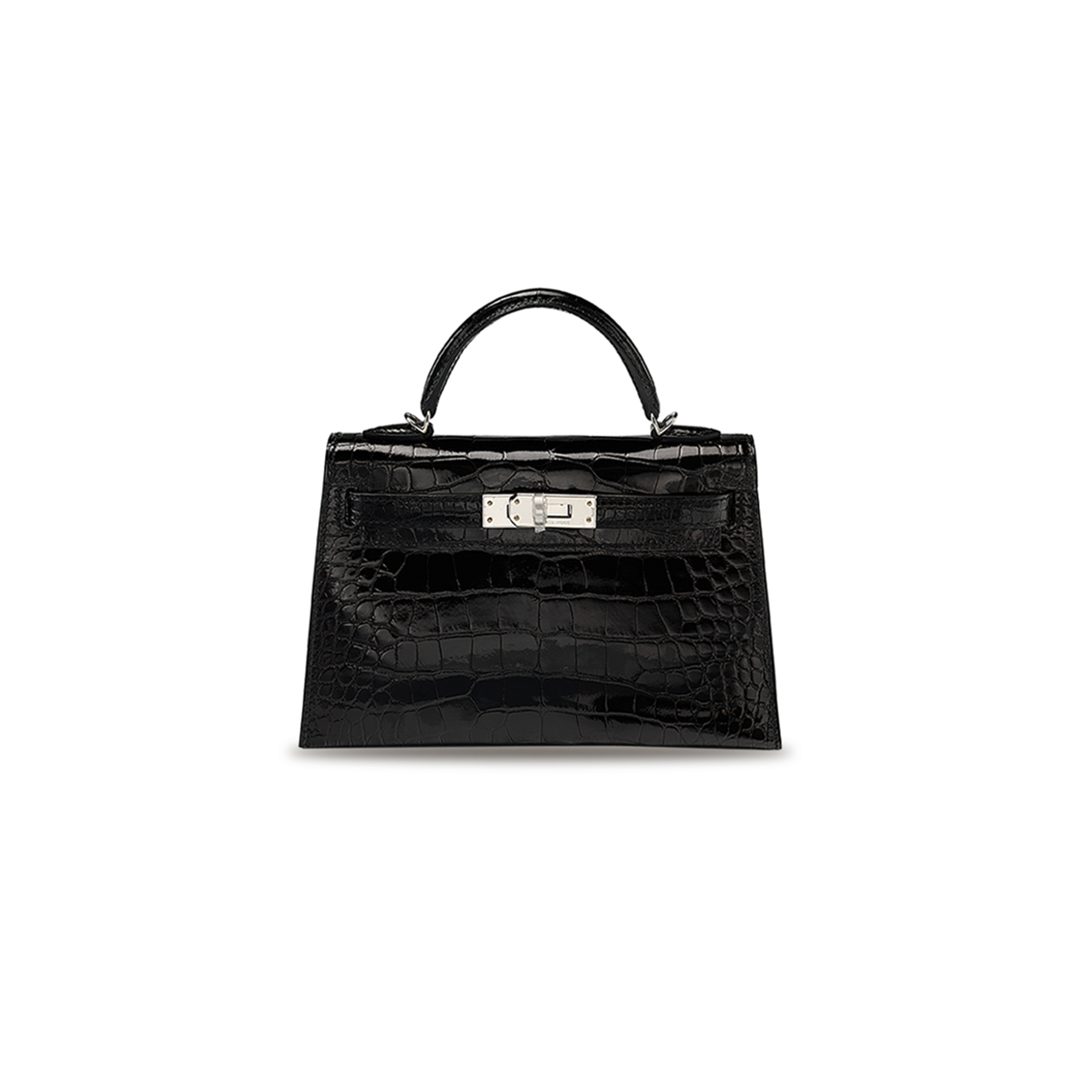 HERMÈS MASTER A SHINY BLACK ALLIGATOR MINI KELLY II WITH PALLADIUM HARDWARE (19*12*5.5cm)